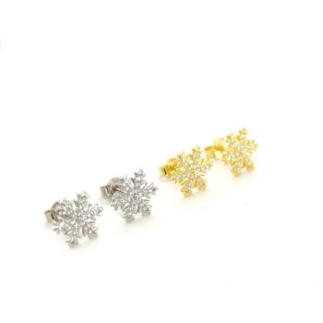 Women’s studded snowflake earrings with zircon, gold-plated silver (925°)