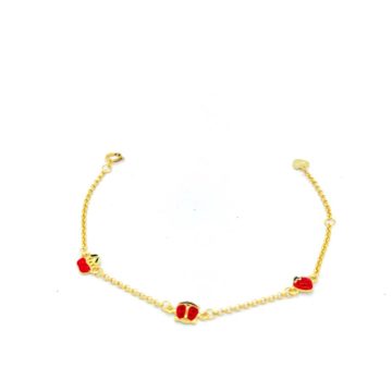 Children’s bracelet with cherry, ladybug and strawberry, gold plated silver (925°)