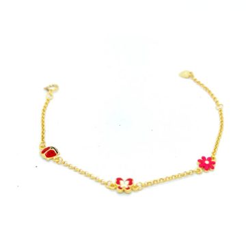 Children’s bracelet with ladybug, butterfly and flower, gold-plated silver (925°)