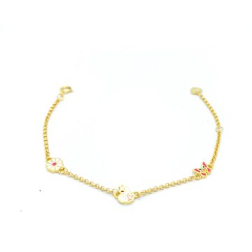 Children’s bracelet with swan, flower and butterfly, gold-plated silver (925°)