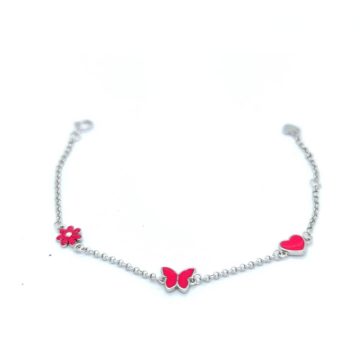 Children’s bracelet with flower, butterfly and heart, silver (925°)