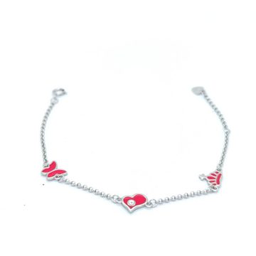 Children’s bracelet with butterfly, heart and crown, silver (925°)