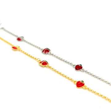 Children’s bracelet with cherry, ladybug and strawberry, gold plated silver (925°)