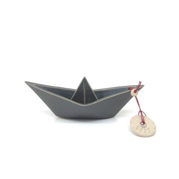 TREIS GRAMMES Christmas ceramic boat 2025 small, grey, 15,5 x 6,5 cm