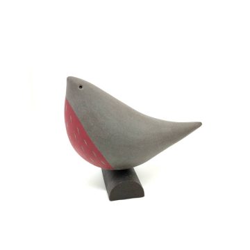 TREIS GRAMMES Ceramic Robin, grey/red, 10 x 13 cm