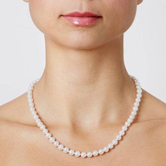 . mm pearl necklace on model