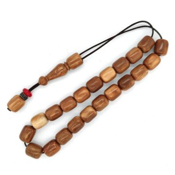 KOMBOLOIS Carved Wood Kouka, brown, 21 beads