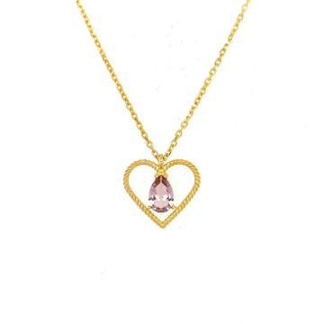 Κολιέ γυναικείο καρδιά με ροζ ζιργκόν, χρυσός K9 (375°)
