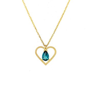 Women’s necklace heart with petrol zircon, Gold K9 (375°)