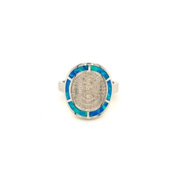 Γυναικείο δαχτυλίδι, ασήμι (925°) επιροδιωμένο, Δίσκος της Φαιστού με τεχνητό opal