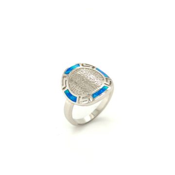 Γυναικείο δαχτυλίδι, ασήμι (925°) επιροδιωμένο, Δίσκος της Φαιστού και μαίανδρος με τεχνητό opal