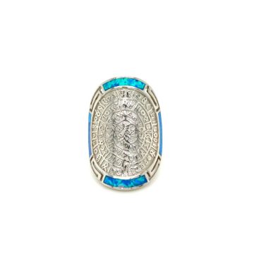 Women’s ring, silver (925°) rhodium-plated, Disc of Phaistos and meander with artificial opal
