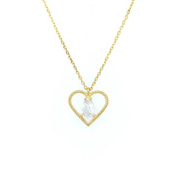 Κολιέ γυναικείο καρδιά με λευκό ζιργκόν, χρυσός K9 (375°)