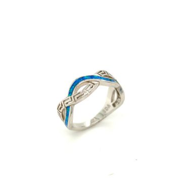 Women’s ring, silver (925°) rhodium-plated, Meander with artificial opal
