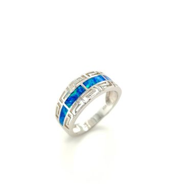 Γυναικείο δαχτυλίδι, ασήμι (925°) επιροδιωμένο, Μαίανδρος με τεχνητό opal