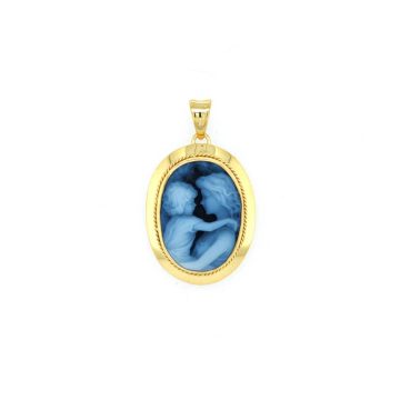 Women’s pendant Cameo blue agate ‘mother and child’, gold Κ14 (585°)