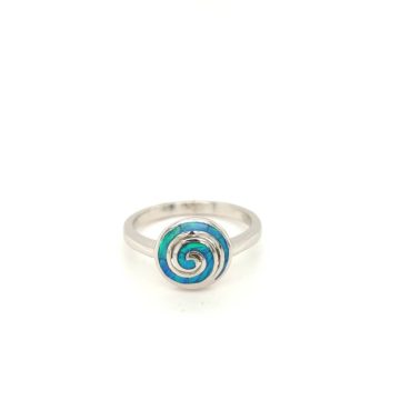 Women’s ring, silver (925°) rhodium-plated, Spiral with artificial opal