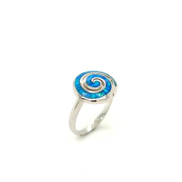 Women’s ring, silver (925°) rhodium-plated, Spiral with artificial opal