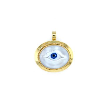 Women’s pendant Cameo natural seashell with synthetic color “Eye”, gold Κ14 (585°)