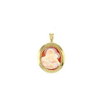 Women’s pendant Cameo natural seashell ΄Virgin Mary΄, gold Κ14 (585°)