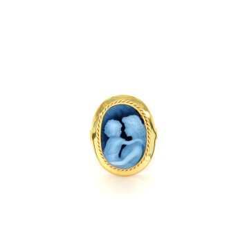 Δαχτυλίδι γυναικείο Cameo μπλε αχάτη ΄μαμά και παιδί΄, χρυσός Κ14 (585°)