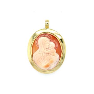Women’s pendant Cameo natural seashell ΄Virgin Mary΄, gold Κ14 (585°)