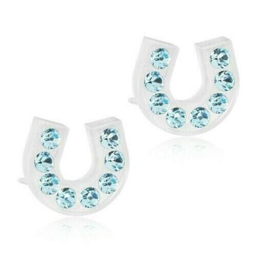 BLOMDAHL Earrings, Medical Plastic, Brilliance Horseshoe Crystal, Aquamarine,7mm, 303D