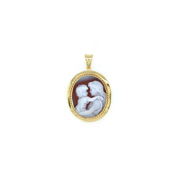 Women’s pendant Cameo natural sardonyx ‘mother and child’, gold Κ14 (585°)