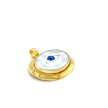 Μενταγιόν γυναικείο Cameo φυσικό κοχύλι με συνθετικό χρώμα “Μάτι”, χρυσός Κ14 (585°)