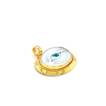 Μενταγιόν γυναικείο Cameo φυσικό κοχύλι με συνθετικό χρώμα “Μάτι”, χρυσός Κ14 (585°)