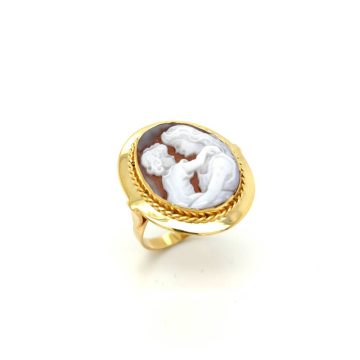Δαχτυλίδι γυναικείο Cameo natural sardonyx ΄μαμά και παιδί΄, χρυσός Κ14 (585°)