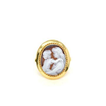Δαχτυλίδι γυναικείο Cameo natural sardonyx ΄μαμά και παιδί΄, χρυσός Κ14 (585°)
