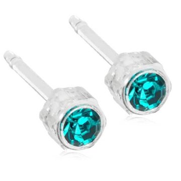 BLOMDAHL Earrings, Medical Plastic, Blue Zircon, 4mm, 07A