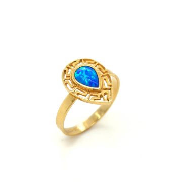 Δαχτυλίδι γυναικείο, χρυσός K14 (585°), δάκρυ με τεχνητό opal