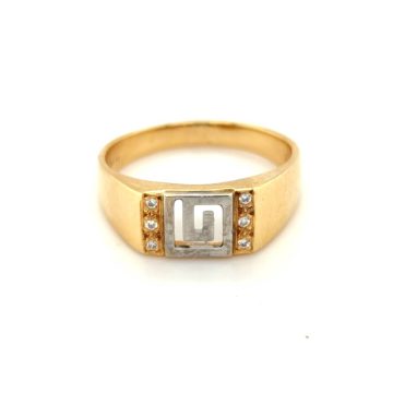 Women’s ring, gold K14 (585°) two-tone meander with zircon