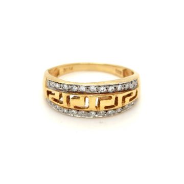 Women’s ring, gold K14 (585°) two-tone meander with zircon