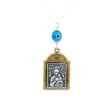Car charm silver (925°),double-side Saint Christopher – Virgin Mary and evil eye