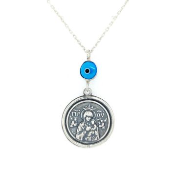 Car charm silver (925°),double-side Saint Christopher – Virgin Mary and evil eye