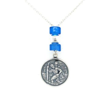 Car charm silver (925°),double-side Saint Christopher – Virgin Mary and beads