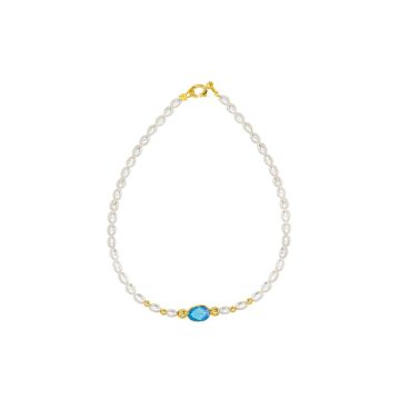 Women’s bracelet with white pearls and BLUE TOPAZ, gold K14 (585°)