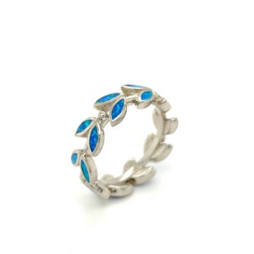 Γυναικείο δαχτυλίδι, ασήμι (925°) επιροδιωμένο, Φύλλο ελιάς με τεχνητό opal