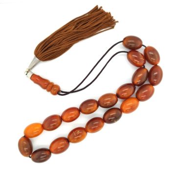 KOMBOLOIS Horn brown oval with tassel, 19 beads