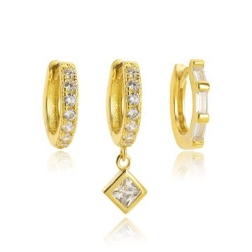 JOOLS Women’s hoop earrings 3 single pieces, gold-plated silver (925°), TYE230508-03.2