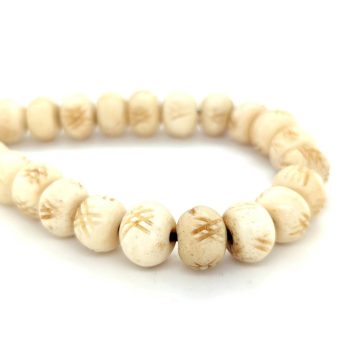 Kombolois carved camel bone white with tassel, 33 beads