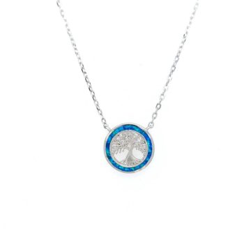 Women’s necklace, silver (925 °), chain and tree of life with artificial opal