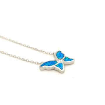 Women’s necklace, silver (925 °), chain and butterfly with artificial opal