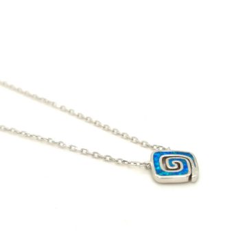 Women’s necklace, silver (925 °), Meander with artificial opal
