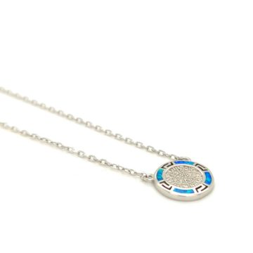 Women’s necklace, silver (925 °), Disc of Phaistos with a wreath of meander and artificial opal