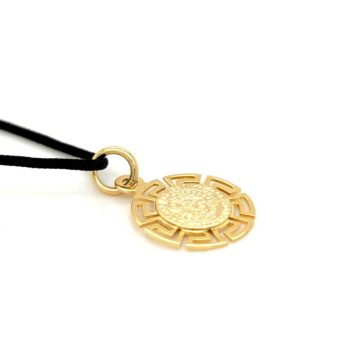 Pendant with black cord, gold K14 (585 °), Disc of Phaistos with meander