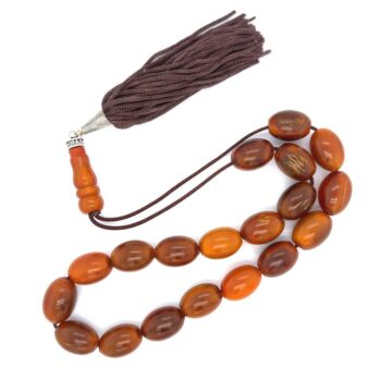 KOMBOLOIS Horn brown oval with tassel, 19 beads